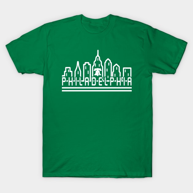 Philadelphia City Skyline White Liberty Bell Vintage Philly Fan T-Shirt by TeeCreations